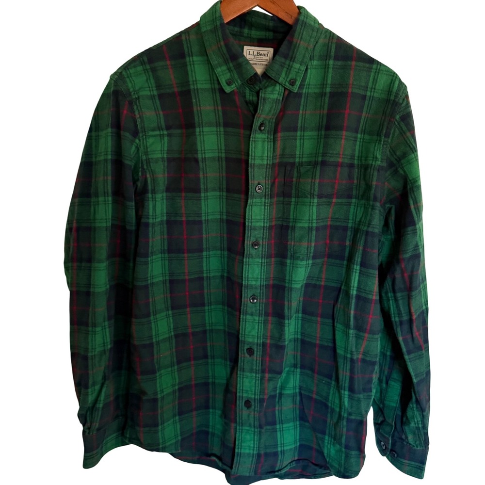 L.L.Bean Men's Fitted Flannel Shirt‎ M Regular 100% Cotton Tartan Plaid Button